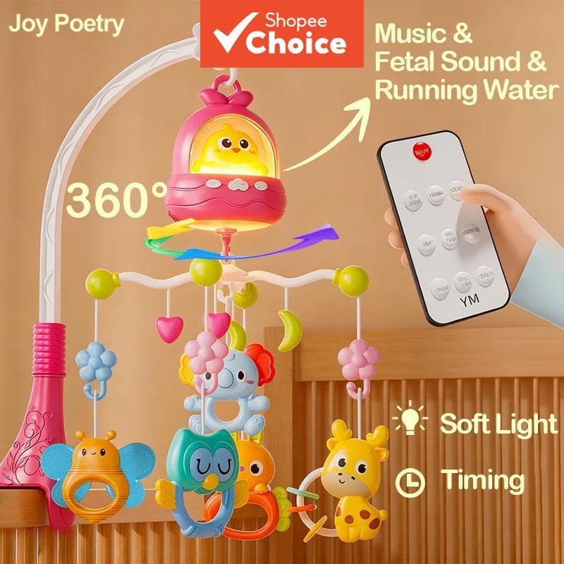360° Bird Mobile Musical Controle Remoto para Berço de Bebê Rotação Suave Luz de Sino de Berço Brinquedo de Suspensão