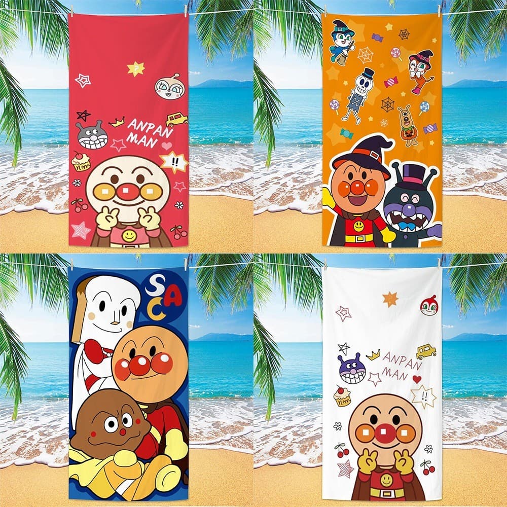 Toalha de praia de microfibra de desenho animado, padrão Anpanman, toalha de banho para crianças, absorve água, secagem
