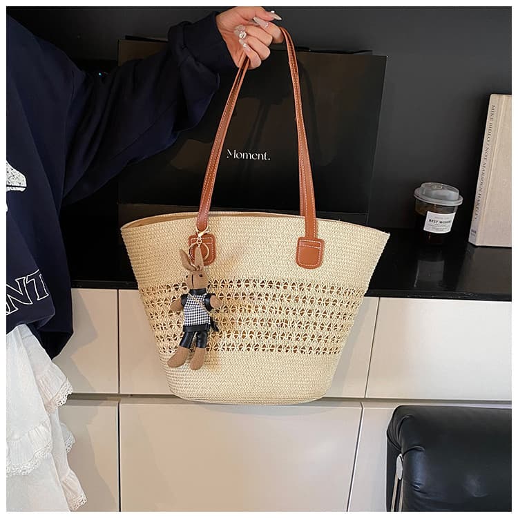 Verão Popular estilo férias cesta de vegetais tecido saco feminino à beira-mar saco de palha moda All-Match Commuter omb