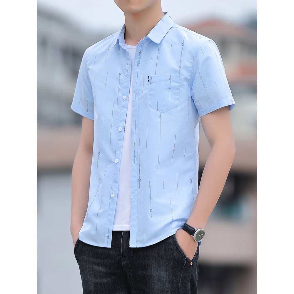 Verão novo estilo camisa masculina de manga curta negócios não-ferro profissional cor sólida versão coreana na moda magr