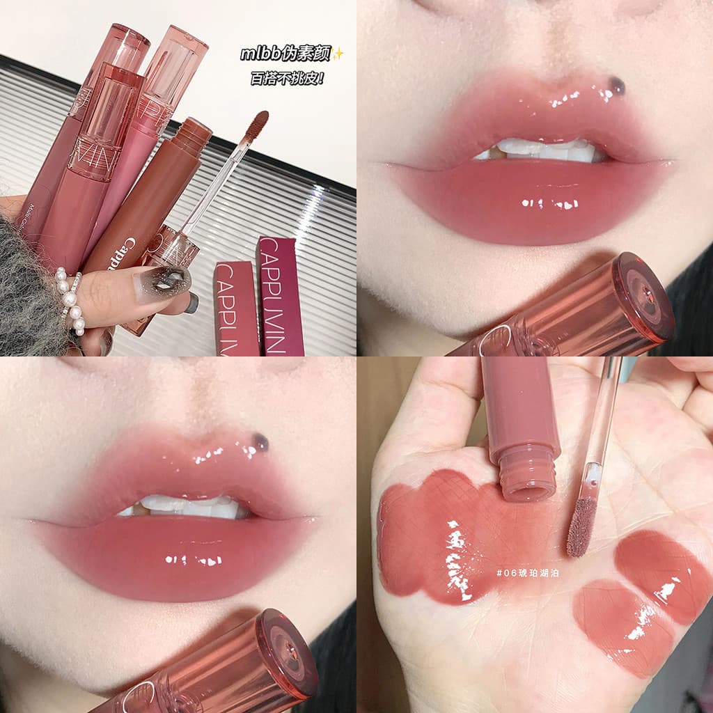 Cappuvini beleza suco lábio esmalte goma geléia espelho brilho de água esmalte labial feminino barato batom estudante ma