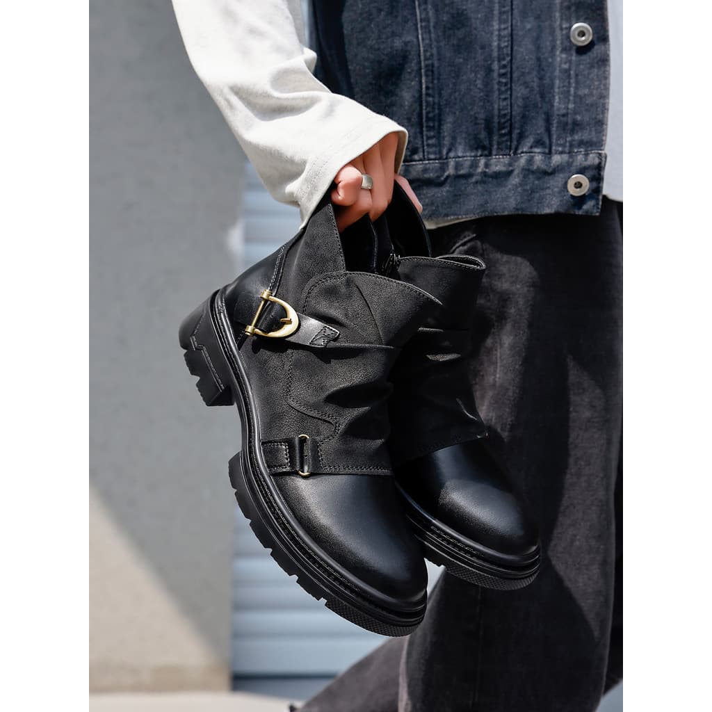 Botas Martin pretas de sola grossa, estilo britânico, zíper lateral, botas Chelsea, aumento geral, bota de motocicleta