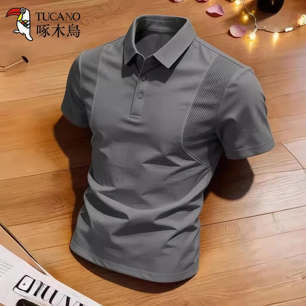 TUCANO/Woodpecker verão masculino negócios camisa polo Casual Plus Size cor sólida manga curta camiseta lapela metade @