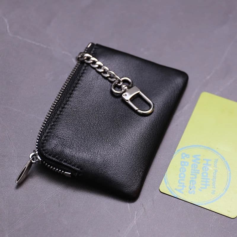 Simples textura de couro genuíno Mini Ultra-fino titular do cartão bolsa de moedas dos homens caso chave pequenas menina