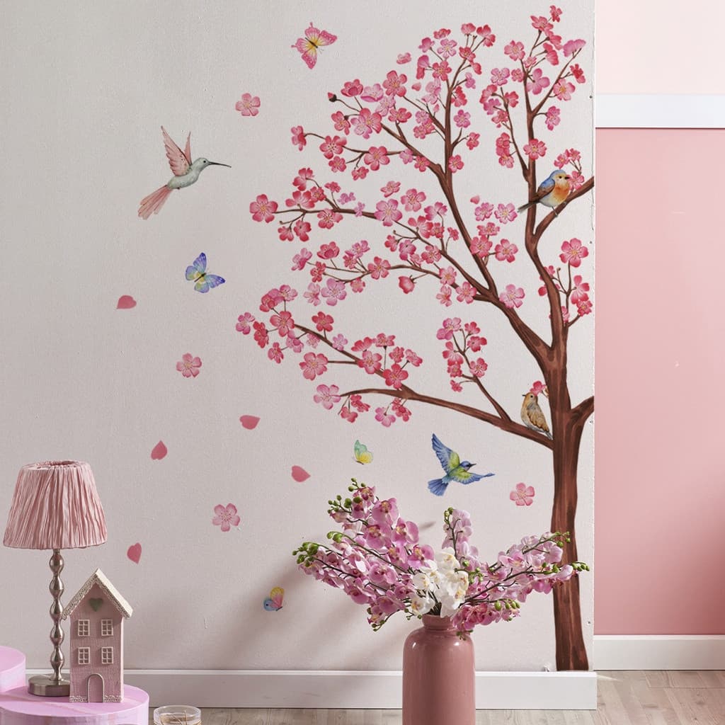 Adesivos De Parede De Árvore De Ameixa Rosa Quarto Sala De Estar Adesivos De Paisagismo