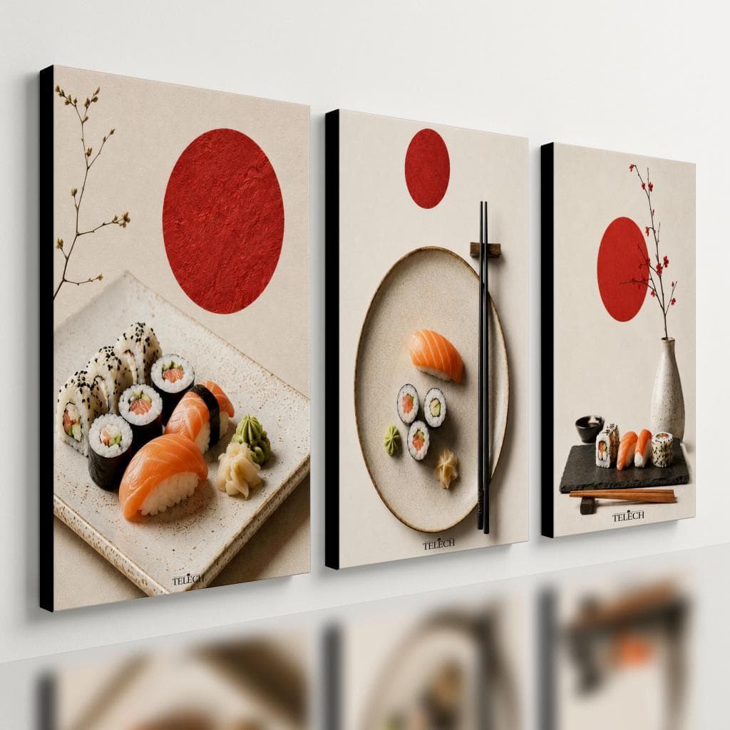 Kit 3 Quadro Decorativo Restaurante Japonês Comida Sushi e3