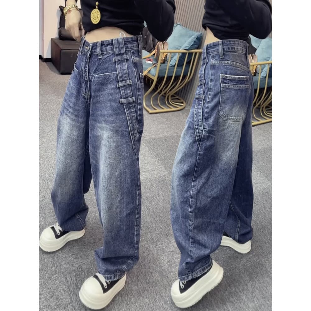 Retro americano Machete Jeans feminino 2026 outono novo estilo solto mais magro olhar elegante em linha reta calças de p