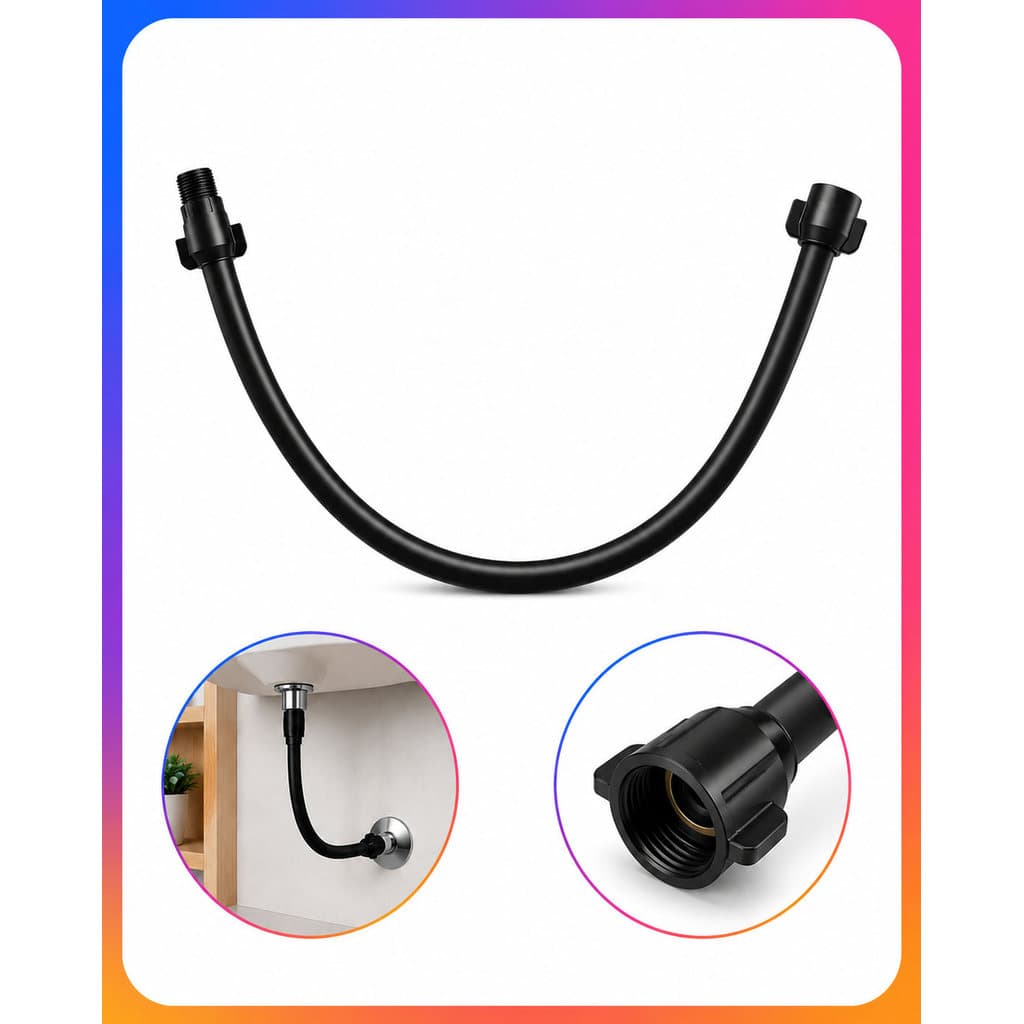 Engate Flexível PVC Preto Astra 50cm 1/2 Resistente para Torneiras e Água Fria