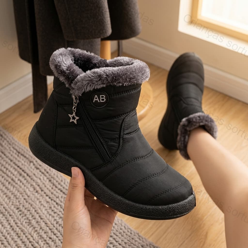 Botas de inverno quentes para neve, antiderrapantes, sola grossa, pelúcia macia, calçados impermeáveis e quentes para se
