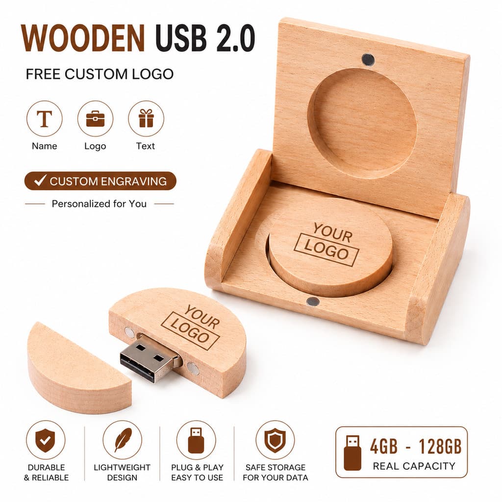 Unidade Flash USB 2.0 De Madeira , Logotipo Personalizado , Gravação , Caixa De Presente 4GB , 8GB , 16GB , 32GB , 64GB