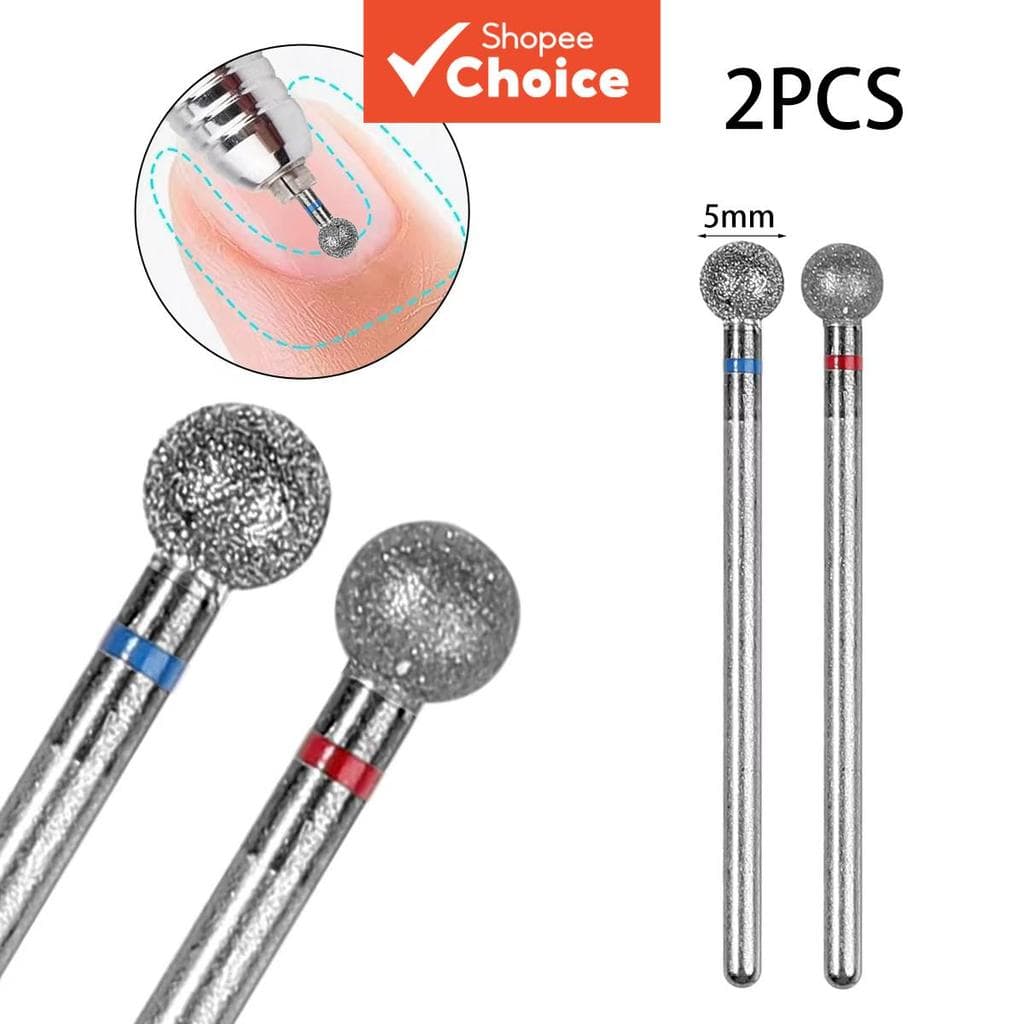 2 peças de brocas de diamante com cabeça esférica para unhas, perfeitas para polimento em gel, manicure e pedicure de