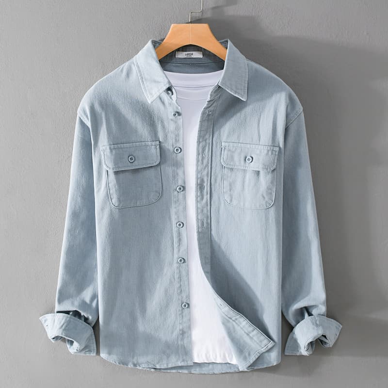 Renben puro algodão outono camisa de manga comprida masculina solta Multi-bolso na moda juventude Casual primavera outon