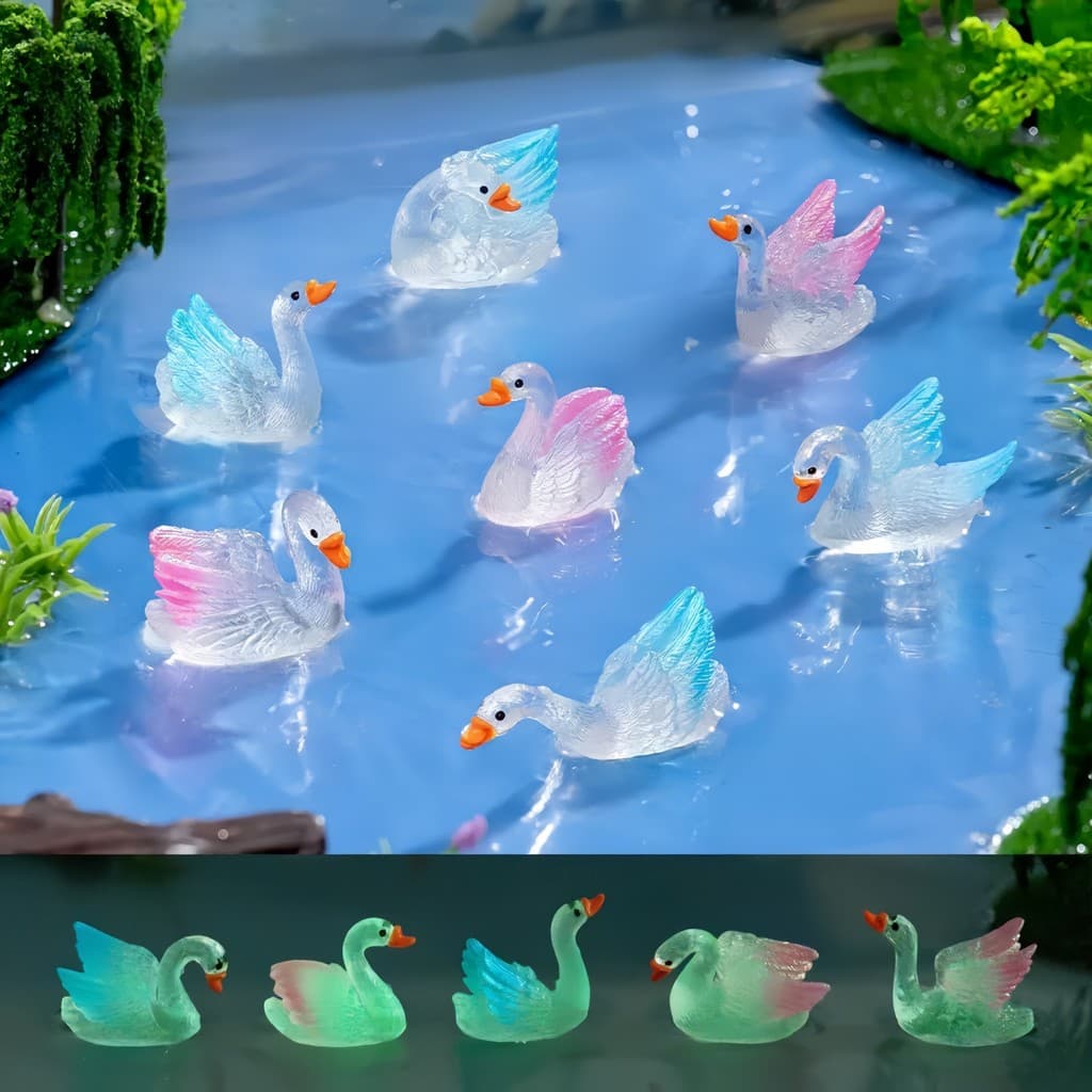 Micro paisagem criativa colorida luminosa cisne boneca jardinagem DIY acessórios de decoração carro Desktop pequenos orn
