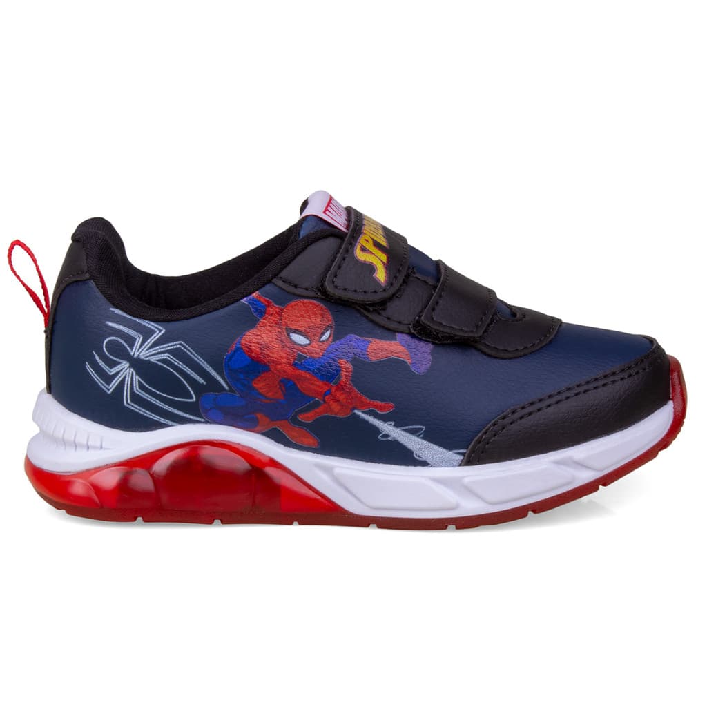 Tênis Infantil Com Luzinha LED Masculino Menino Homem-Aranha SpiderMan Marvel Heroes Velcro Luz Acende Original MSP32DY