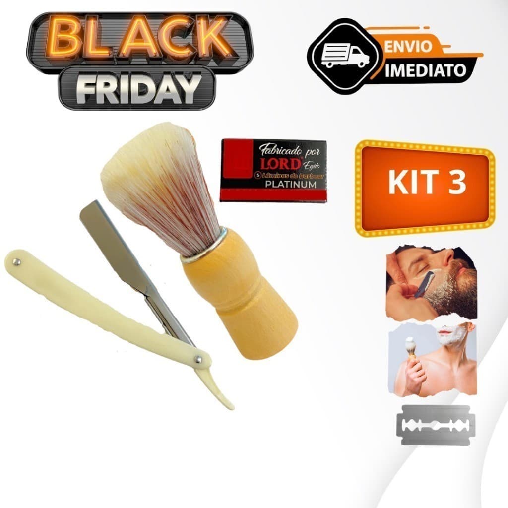 Kit Navalha PROFISSIONAL + 15 Lâminas + Pincel de Barbeiro Aço Inox Navelhete top
