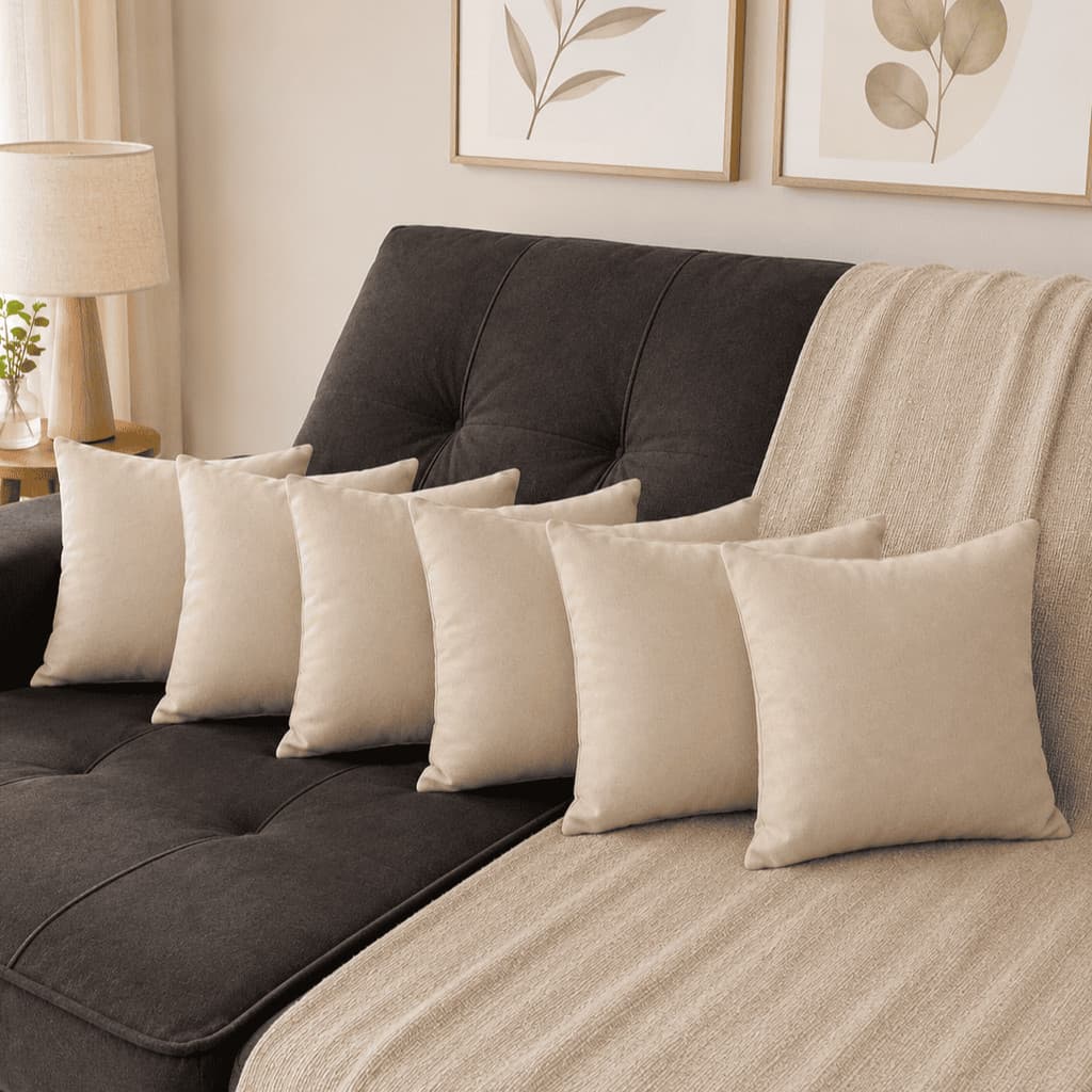 Kit Até 6 Almofadas Decorativas Cheias Suede Liso Zíper Invisível Sofá Sala Quarto