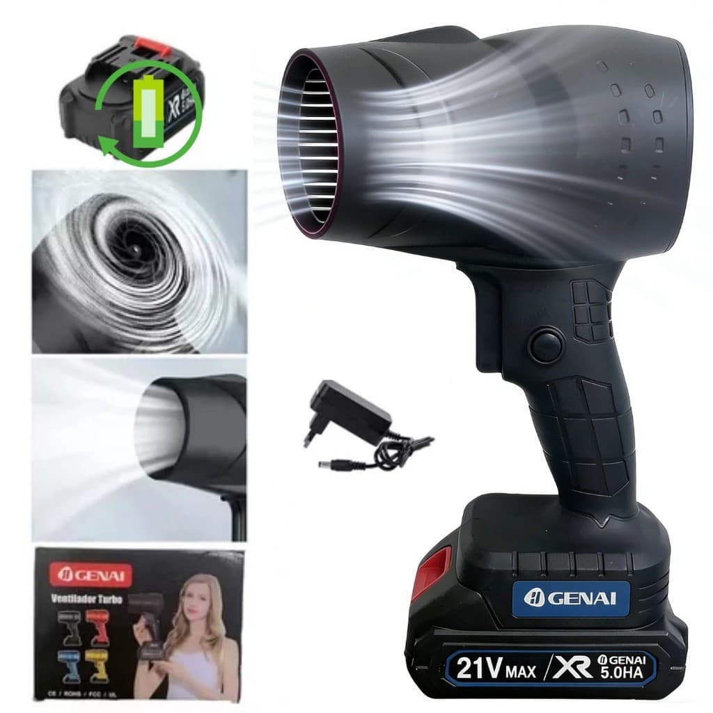 Soprador De Folhas Turbo Portátil Recarregável 21v Com 2 Baterias Potente Limpeza Interna e Externa