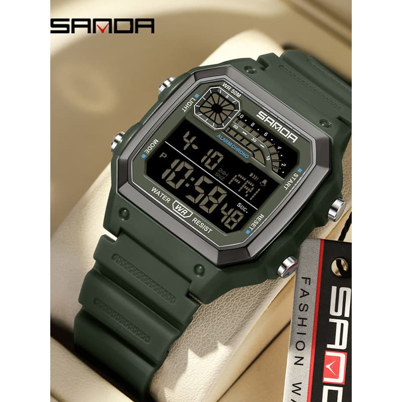 Moda masculina relógio criativo Display Digital relógio eletrônico masculino quadrado esportes estudante à prova dwaterp