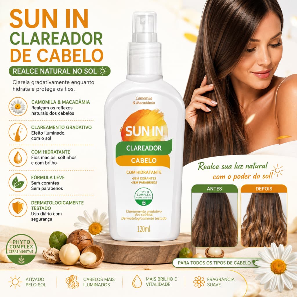 HIDRATANTE CAPILAR SUN IN 120ML – LEAVE IN- FILTRO SOLAR + ANTIFRIZZ + ÓLEO DE COCO