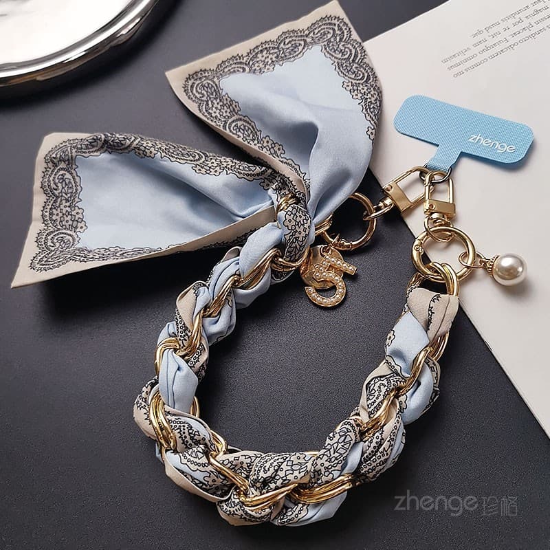 Cordão traseiro para celular Wanderer, lenço de seda de pulso curto, corrente torcida, bolsa feminina de alta qualidade,