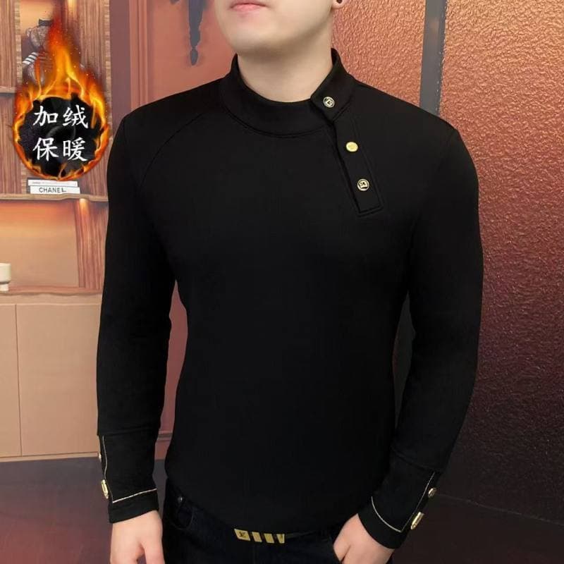 Estação europeia outono inverno meia gola alta moletom masculino luz luxo Street Wear velo engrossado camisa de fundo bo