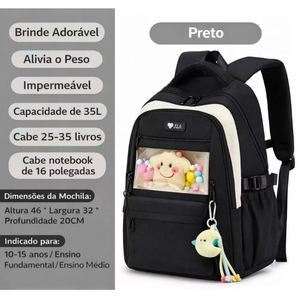 Mochila Transparente Estilo Coreano para Meninas, Modelo Juvenil para Escola Secundária e Ensino Médio com Grande Capaci