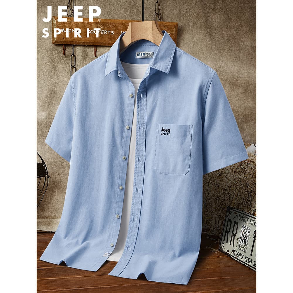 JEEP SPIRIT Camisa masculina de manga curta de algodão solta sem ferro tamanho grande camisa Casual de negócios Top de v