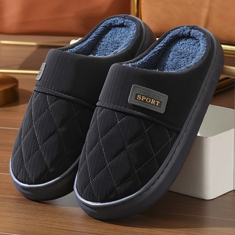 Chinelos de algodão grosso estilo masculino 2025 inverno casa interior forro de lã 47 antiderrapante resistente ao desga