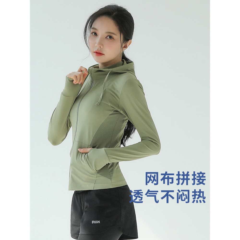 Primavera outono retalhos esportes Hoodie feminino fino-ajuste zíper Fitness mais magro olhar camisa de ciclismo fino es
