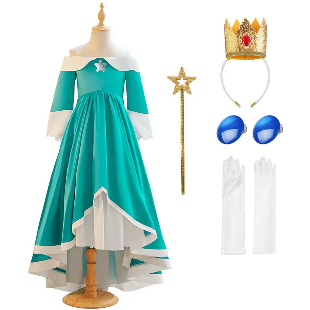 Fantasia de Mario para Meninas, Vestido de Festa de Princesa Verde de Verão 2026, Cosplay de Halloween, Manga Longa com