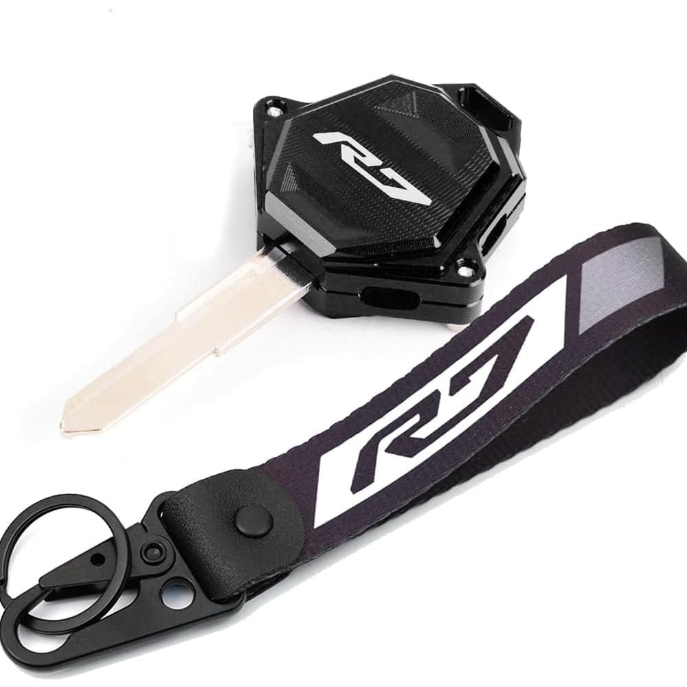 Capa de Chave de Motocicleta em Alumínio CNC MOWOK com Chaveiro Compatível com YAMAHA R7 YZF-R7 YZFR7 (Preto)