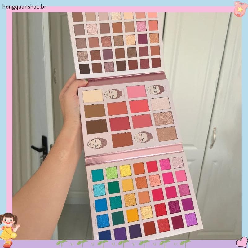 Paleta de maquiagem Tri-dobrável, 82 cores, paleta de sombras, maquiador recomendado, COS dedicado, multicolorido, multi