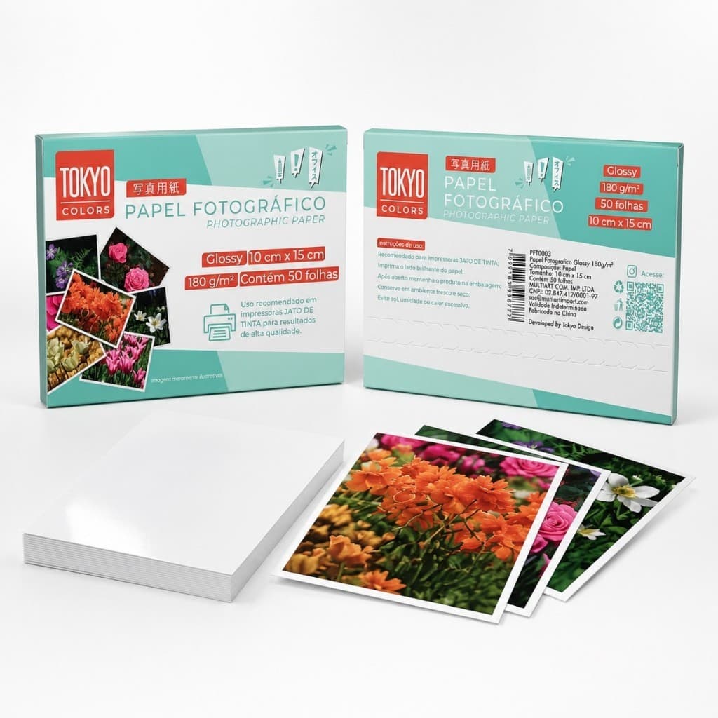 Papel Fotográfico 10x15 Para Impressora Jato de Tinta Papel Glossy Brilhante 180g Tokyo Colors