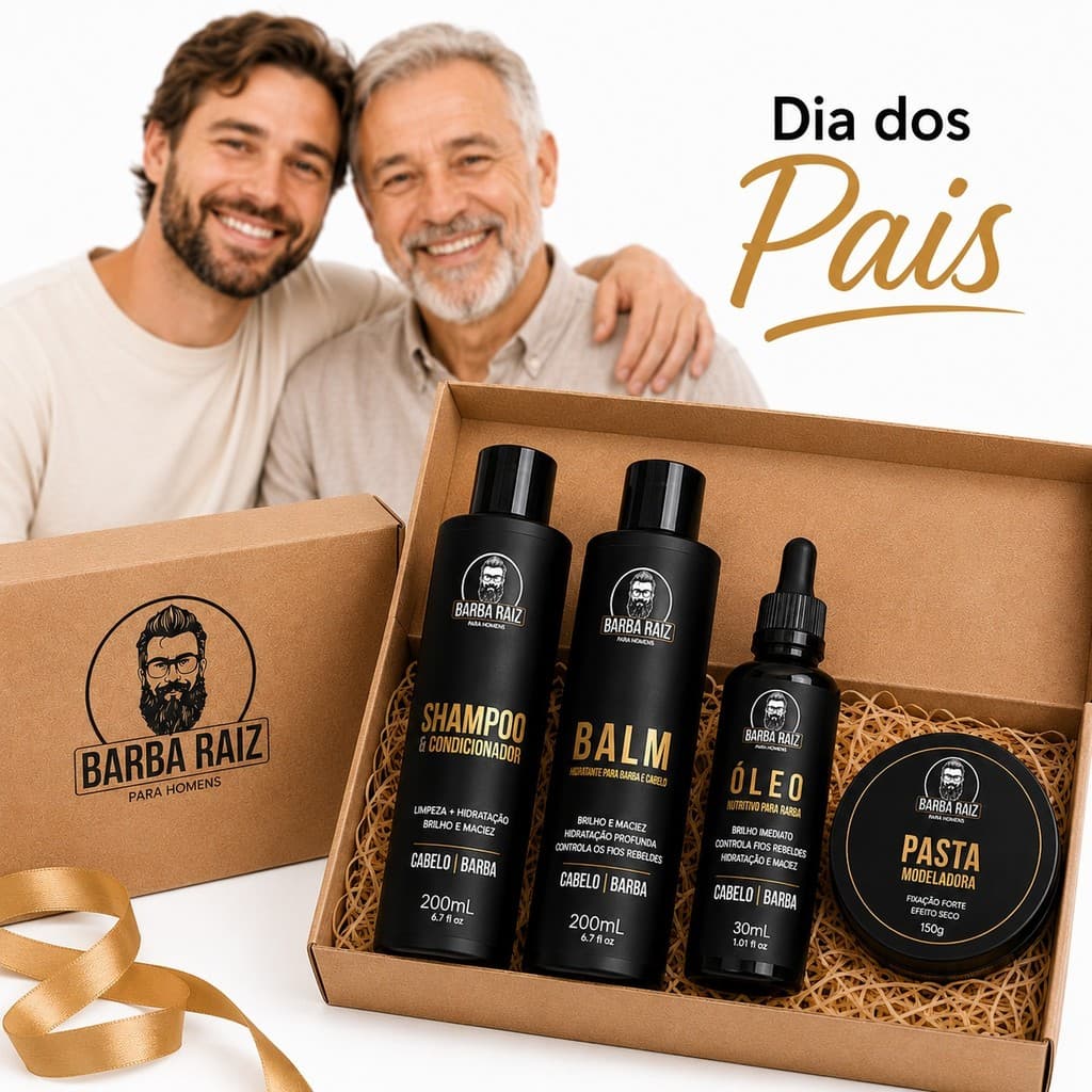 Kit dia dos pais Shampoo 2 em 1 Balm Óleo Cera modeladora e Creme de Barbear
