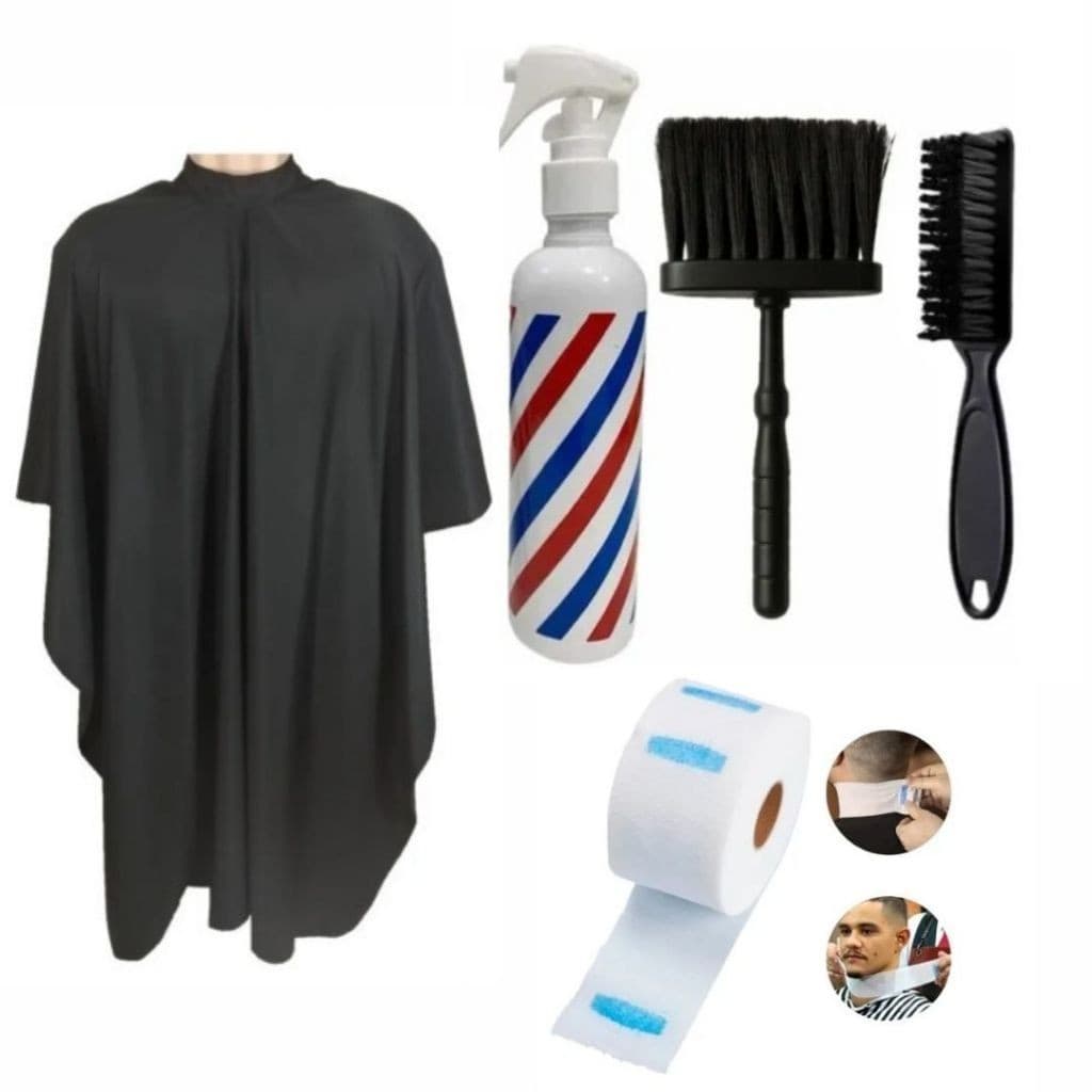 Kit Barbeiro Completo Capa De Corte Estampada Borrifador Escovinha 100 Golas