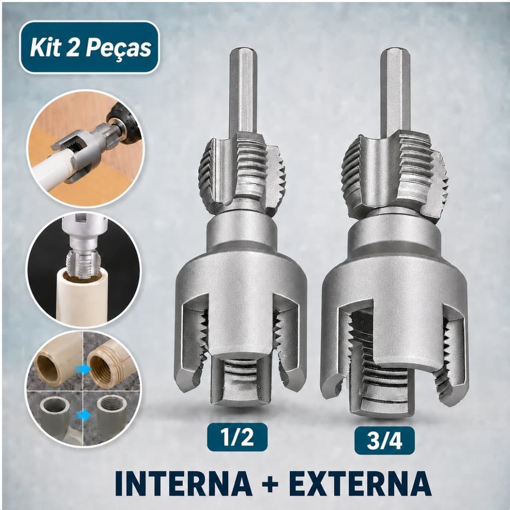 Kit 2 Abridores de Rosca Interna e Externa Tubo PVC 1/2 e 3/4 Encaixe Parafusadeira