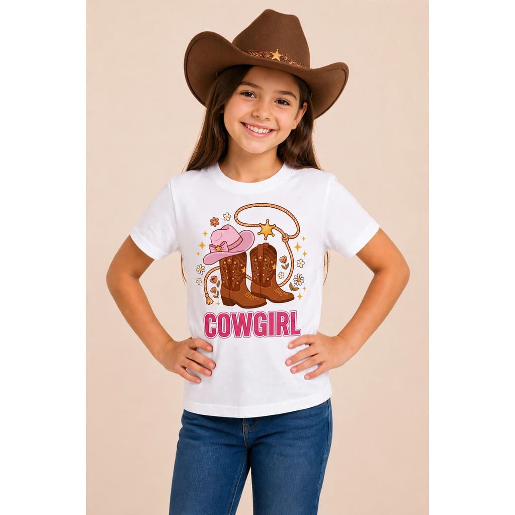 Camiseta Infantil Cowgirl 100% Algodão Estampa  Country