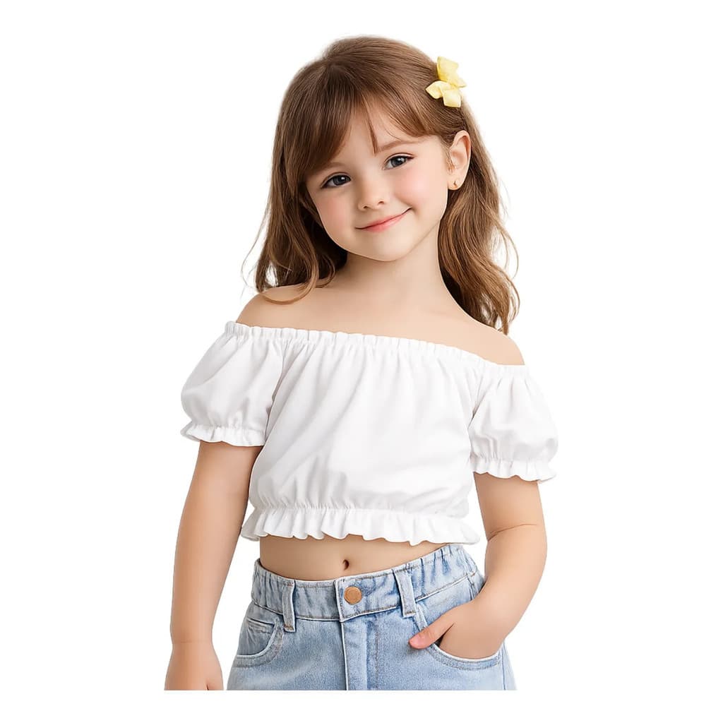 Blusa De Carimbó Top Ciganinha  Infantil Branca