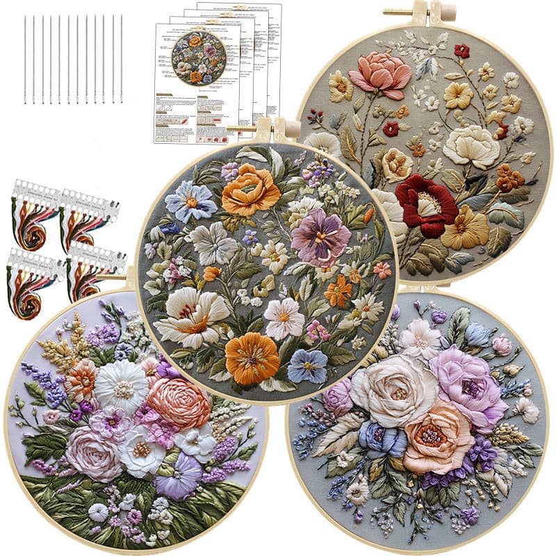Kit De Bordado De Flores Com Conjunto De Fita Para Bordar Aro De 20 Cm , Suprimentos Artesanato Faça Você Mesmo