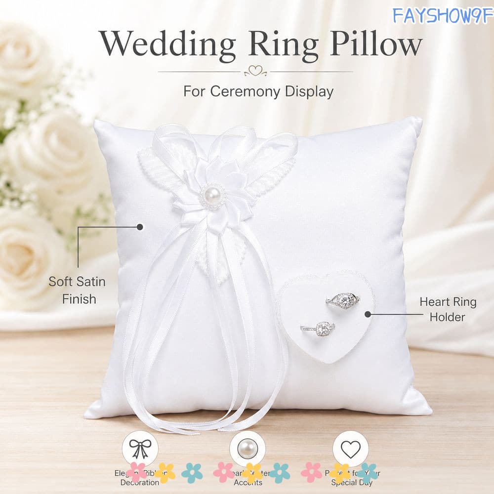 Almofada De Anel De Casamento FAYSHOW , Noiva De Poliéster Com Decoração Em Formato De Coração , Detalhe De Camélia