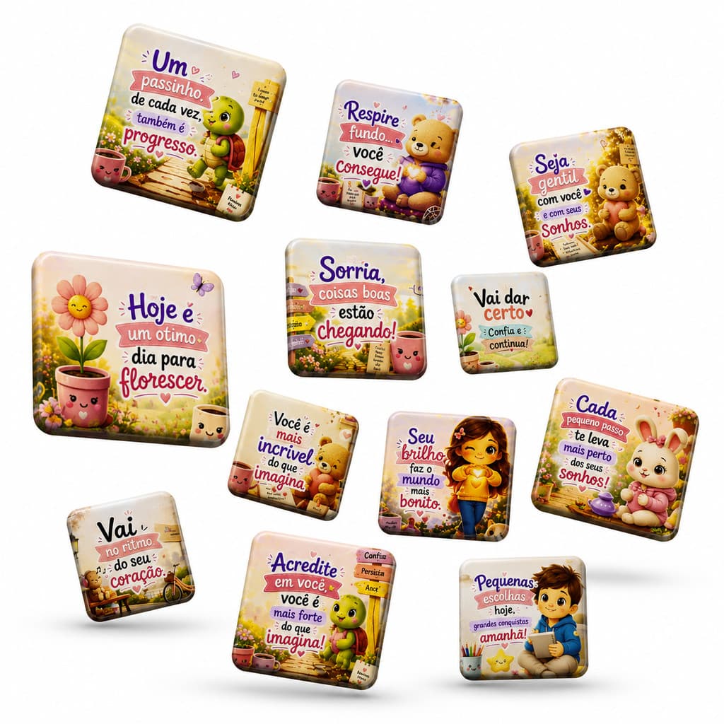 Kit 12 Imãs de Geladeira Motivacionais Decoração Criativa Presente para Casa e Escritóriio