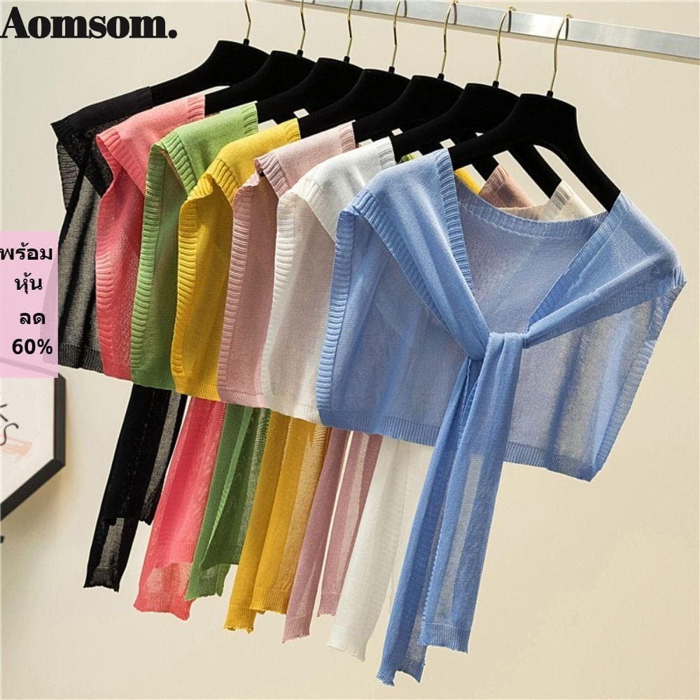 Xale Feminino AOMSOM, Tricô Ultra-fino, Cores Doces, Moda Canelada, Gola Falsa de Verão, Acessórios de Vestuário RIWA