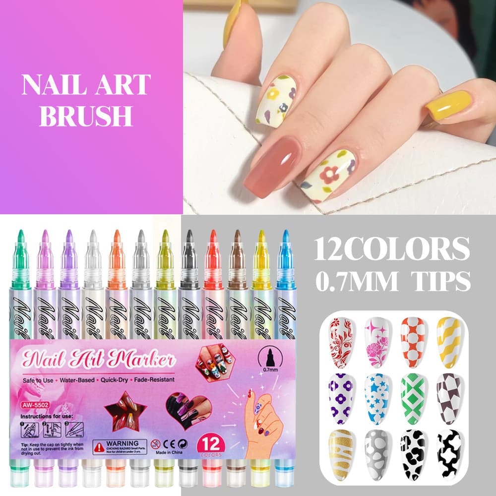 Venda quente manicure Graffiti caneta 12 cores caixa à prova dwaterproof água de secagem rápida acrílico manicure diy pi