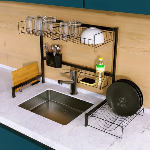 Escorredor De Louça Suspenso Espaçoso 63cm 10 Prato Modular Com Ajuste De Altura Organizador de Talheres Bézzer