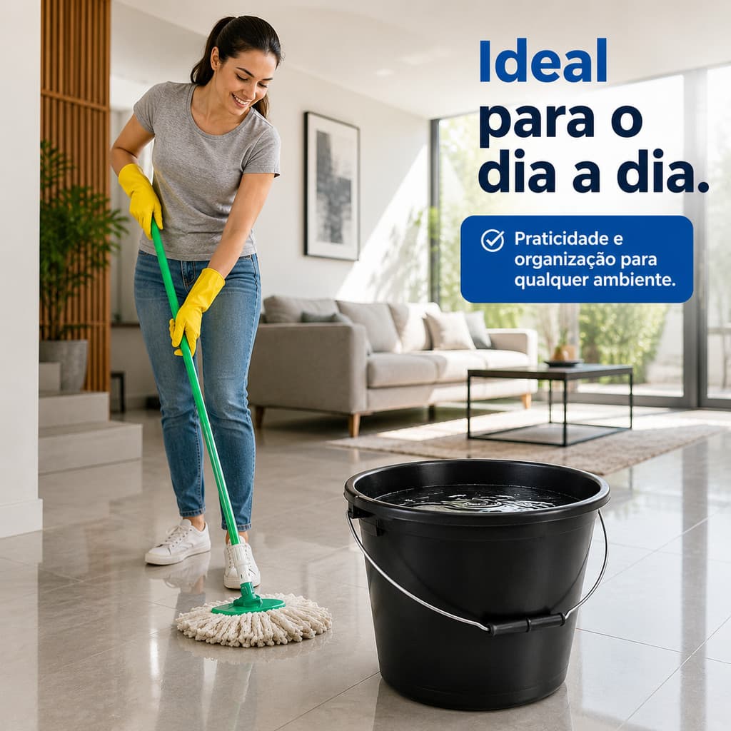 Balde 10 Litros Reforçado Alça Metálica Plástico Resistente Multiuso Suporta Uso Pesado Durabilidade