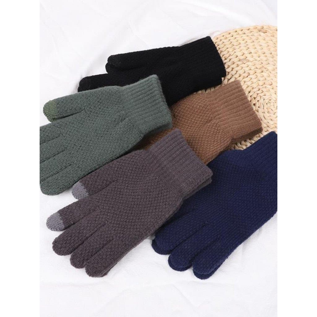 Luvas masculinas inverno engrossado tela de toque quente mais lã inverno à prova de frio ciclismo outono inverno tricô 2
