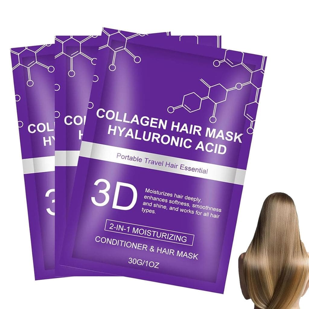 Máscara Capilar de Colágeno 3D, máscara capilar, máscara capilar roxa, contém ácido hialurônico, suaviza o frizz, nutre