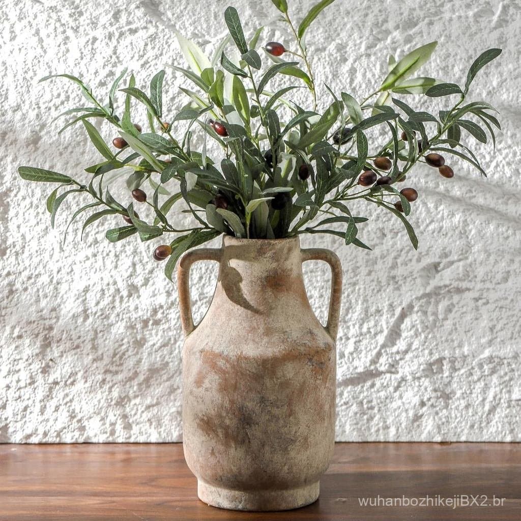 Vaso de Cerâmica com Alças Mitt&Ditt, Vaso de 11 polegadas de altura para centros de mesa, Vasos decorativos grandes de
