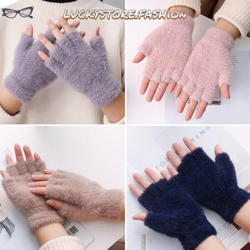 LUCKYSTORE Luvas Sem Dedos De Malha De Pelúcia Unissex Elástica Inverno Outono