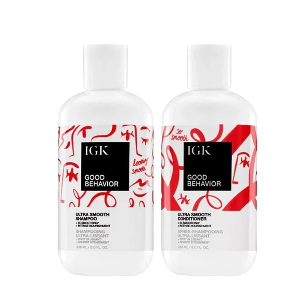 IGK GOOD BEHAVIOR Conjunto de shampoo e condicionador ultra suave (8 onças) + Bolsa de viagem como presente |   Volume+E